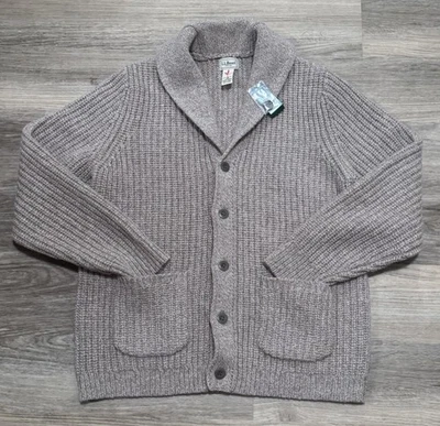 Cárdigan suéter de lana LL Bean Ragg grande de lana de cordero marrón natural para hombre Foto 1 de 4