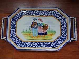 DE COLECCIÓN PLATO GRANDE CERÁMICA HB QUIMPER FRANCIA PAREJA BRETÓN longitud 18,5" - Imagen 1 de 9