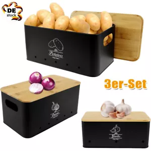 3er Kartoffel Aufbewahrungsbox Kohlenstoffstahl Knoblauch & Zwiebel Aufbewahrung - Bild 1 von 16