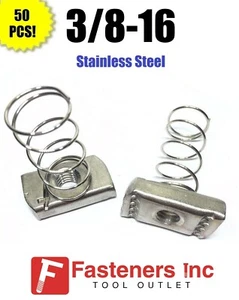 316 Stainless Steel Strut Nut Channel Reg Spring 3/8-16 Qty 50 - Picture 1 of 3