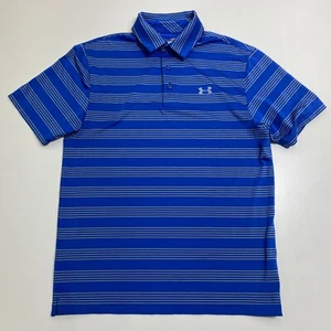 Under Armour Heatgear Polo Shirt Mens M Blue Stripe Loose Fit Short Sleeve Golf - Imagen 1 de 13