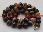 Natural 6/8/10/12mm Black Brown Striped Agate Gems Round Beads Necklace 18" AAA+