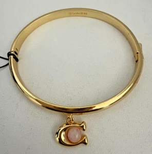 Coach Charm Gold Hinge Bangle Bracelet OS (One Size) NWT - Picture 1 of 5