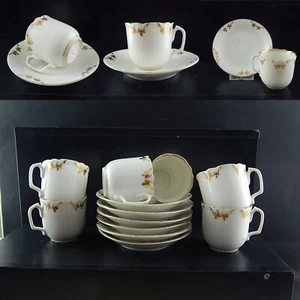 Antique Service 6 Cups Saucers White Gold Porcelain Empire Old Paris 800 - Picture 1 of 12