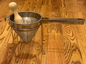 Metal Stainless Steel Canning Cone Strainer Sieve Tripod Wood Pestle Masher - Picture 1 of 5