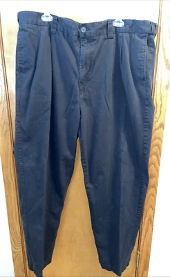 "Pantalones plisados de algodón con pantalones de vestir Harbor Bay 46"" x 32"" azul marino para hombre" Foto 1 de 4