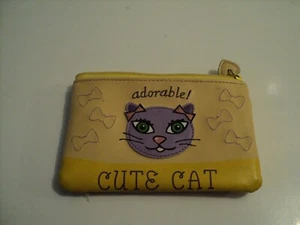 Yellow purple adorable cute cat zipper coin wallet billfold 5" x 3 1/2" - Picture 1 of 3