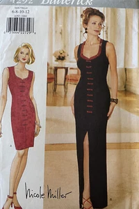 Vestido ajustado vintage años 90 Butterick 4292 patrón Nicole Miller SIN CORTAR 6-8-10-12 - Imagen 1 de 2