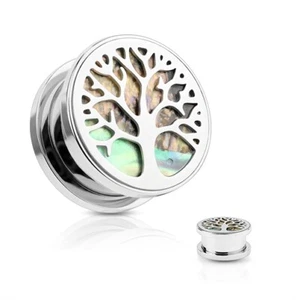 Flesh Tunnel Ohr Piercing Ohrstecker Lebensbaum Perlmutt Inlay Tree of Life - Bild 1 von 2