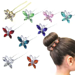 Crystal Hair Pins Butterfly Wedding Bridesmaid Bridal Accessories Pin Diamante  - Picture 1 of 25