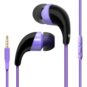 Purple Color 3.5mm Earbuds with Microphone and Playback Control Stereo Headset - Picture 1 of 5