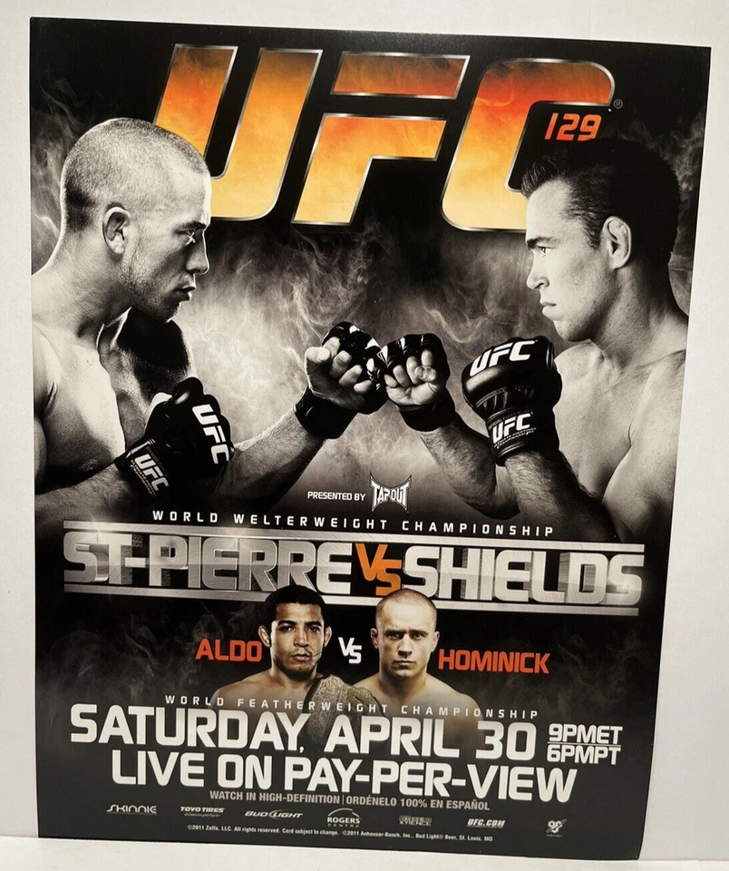 Póster UFC 129 EVENT 8,5X11 PULGADAS * ST-PIERRE vs. SHIELDS * MMA BJJ Wrestling Foto 1 de 1