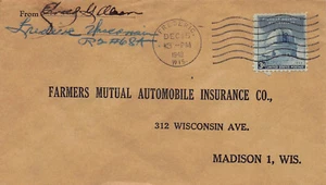 Wisconsin Cover 1948 FREDERIC to Farmers Mutual Auto Ins Madison - Picture 1 of 3