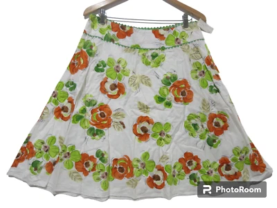 Sz 14P 14 Petite NWT Liz Claiborne Linen Blend Flared Peasant Floral Midi Skirt - Image 1 of 4