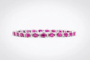 BRACCIALE TENNIS DONNA ORO BIANCO 18 KT DIAMANTE 0.5 NATURALE RUBINO 7.00 CARATI - Foto 1 di 4