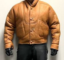Brown Leather Sheepskin Shearling Bomber Jacket Size 52 - The Real McCoy