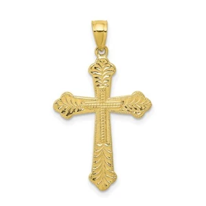 Real 10kt Yellow Gold Budded Cross Pendant - Picture 1 of 5
