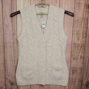 LL Bean Mens Cable Knit Sweater Vest Sz Large Cream NEW NWT