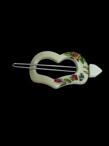 70s 80s Vintage Lucite Heart Hair Slide Barrette Hand Painted Flowers Taiwan - Picture 1 of 4