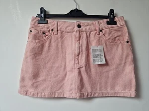 Topshop Struped Pink Denim A Line Short Skirt Size 12 - Picture 1 of 5