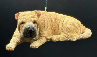 "Estatuilla de perro Sharpei adorno 4"" canino sentado Navidad vacaciones resina" Foto 1 de 4