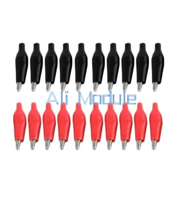 20pcs Red Black Soft Plastic Coated Testing Probe Aligator Clips Crocodile P2001
