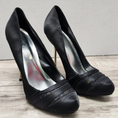 Zapatos de tacón Qupid negros con tacón de aguja plateado para mujer talla 8 Foto 1 de 4