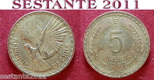 B53 CHILE CILE  5 CENTESIMOS CENTESIMI 1967 KM# 190  - Picture 1 of 1