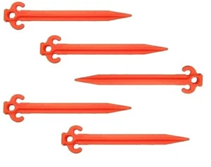 5 pack 10 inch NYLON tent stakes pegs bright orange hook eye ADAMS made in USA - Picture 1 of 1
