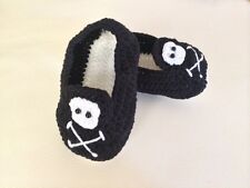 Handmade Baby Boy Newborn Crochet Black Skull & Crossbone Knit Shoes 0-6m sz1 2