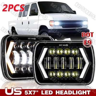 2 Piezas Faros LED de haz alto bajo Ford E-150 E-250 E-350 Econoline 5X7" 7X6" Foto 1 de 4