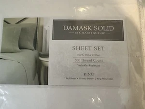 Charter Club Damast einfarbig weiß King Bettwäsche Set 4-teilig 100% Pima Baumwolle NEU - Bild 1 von 9