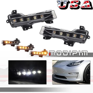 5-Dot Style LED Fog DRL/Sequential Blinker Turn Signal Kit For Tesla Model 3 & Y - Picture 1 of 11