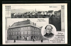 AK Bühl in Baden, Geburtshaus von Alban Stolz mit Portrait, Totalansicht 1908  - Picture 1 of 2