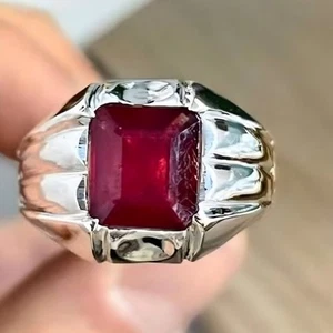 Pigeon Blood Red Ruby Ring, 925 Solid Sterling Silver, Mens Ruby Ring, Handmade - Picture 1 of 4