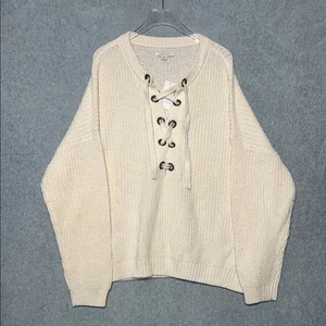 American Eagle Outfitters cremefarbener Strickpullover mit Schnürung neu mit Etikett Größe L - Bild 1 von 5