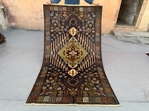 Alfombra de lana tribal vintage afgana anudada a mano 3'7x6'4 - Alfombra medallón geométrica - Imagen 1 de 11