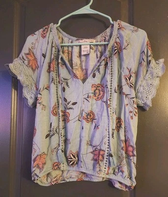 American Rag Cie Floral Bohemian Top Women's Size Medium Light Blue - Image 1 of 3