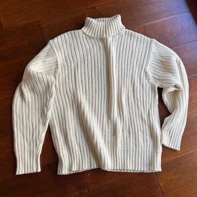 Vintage J. Crew Sweater Mens XL Ivory Cotton Knit Turtleneck Old Money City - Image 1 of 4