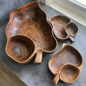 Juego de 3 cuencos de hoja de madera tallados a mano Filipinas MCM de colección Monkey Pod para servir - Imagen 1 de 7