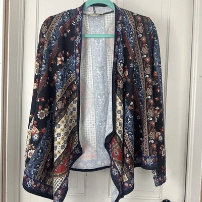 Cardigã suéter aberto tomate voador feminino grande asteca sudoeste boho retrô - Imagem 1 de 4