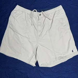 VNTG Polo Ralph Lauren Men's L Beige Twill Logo Drawstring Waist Shorts Read - Picture 1 of 8