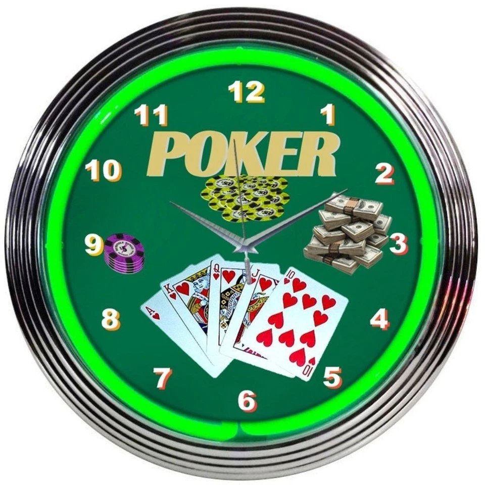 Poker Green Play Room Neon Clock 15"x15" - Image 1 of 1