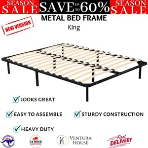 King Size Metal Bed Frame Mattress Base Black Platform Powder Coated Standard - Picture 1 of 13