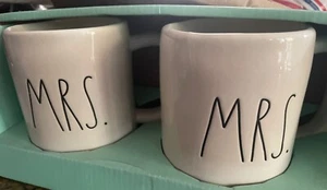 MRS and MRS. Rae Dunn Artisan Magenta Mrs. / Mrs White coffee mugs New - Picture 1 of 3