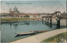 1910 Pavia - Ponte sul Ticino e Panorama della città, barche - FP COL VG