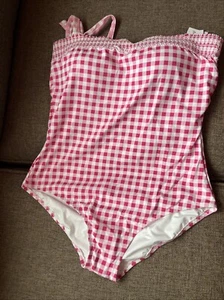 Lands’ End  Bando 1 Pc swimsuit smocked  Swimsuit  Sz 16W Gingham Hot  Pink - Picture 1 of 20