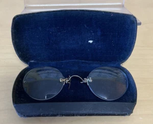 Antique Rimless Pince Nez Prescription Lens Spectacles with Case Steampunk Decor - Picture 1 of 11