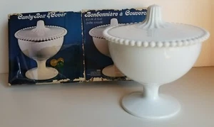 Indiana Glass 3349 Candy Box (Bowl) and cover Milk Glass 6 inches tall. - Imagen 1 de 7