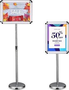Sign Holder 8.5x11 Inch, Adjustable Floor Sign Stand with Heavy Duty Base-Silver - Picture 1 of 8
